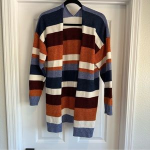 Long Sleeve Cardigan Multicolor Color Block Stripe Open Front Womens Size Large